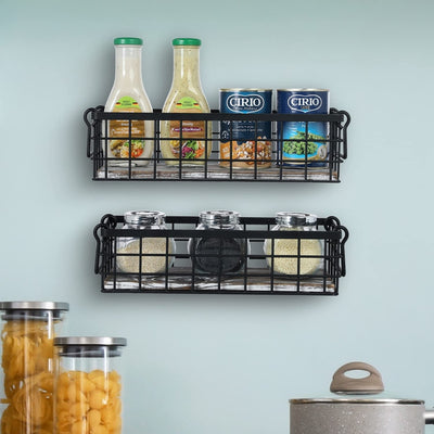 3-Tier Black Metal Wire Wall-Mounted Produce Storage Baskets with Wood –  MyGift