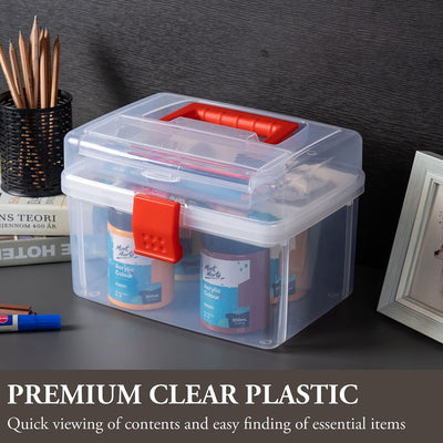 Clear Craft and Sewing Supplies Bin with Detachable Tray and Top Lid Flap, Arts & Crafts Container Organizer Box