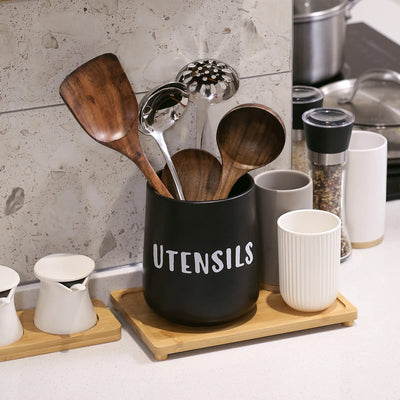 White & Brown Ceramic Kitchen Utensils Crock Holder – MyGift