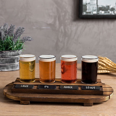 Beer Sampler Tray Torched Wood Serving Set with 4 Glasses and Erasable –  MyGift