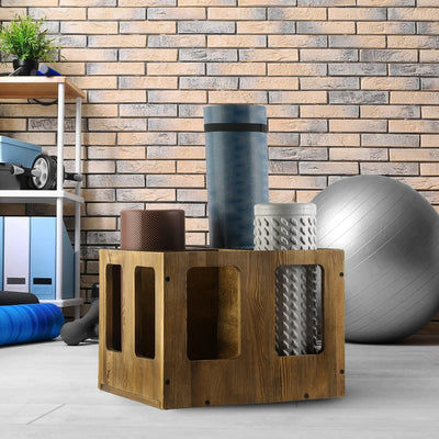 3 Compartment Dark Brown Wood Wall Mounted Fitness Foam Roller, Yoga M –  MyGift