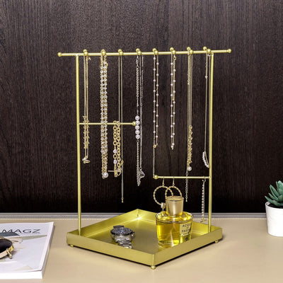 Multi-Level Jewelry Display Rack, Tabletop Brass Tone Metal