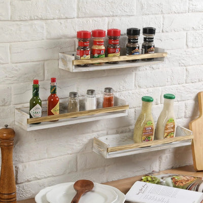 3 Tier Industrial Spice Rack, Matte Black Metal and Burnt Wood