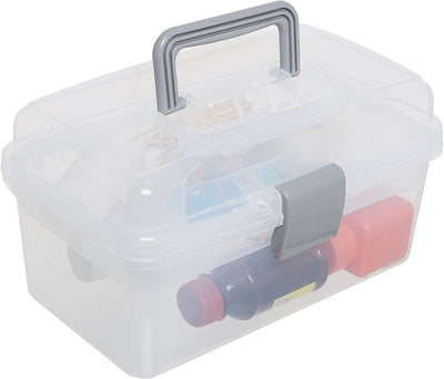 Transparent Blue Plastic Multipurpose Storage Box w/Handle & Expandable  Trays