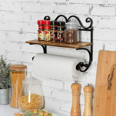 Kitchen Accessory Set, Gray Wood and Metal Paper Towel Holder Countert –  MyGift