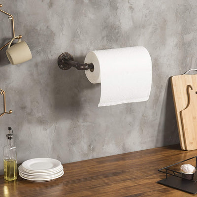 Weathered Gray Wood and Black Industrial Pipe Paper Towel Roll Holder –  MyGift