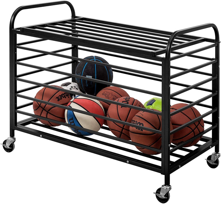 Black Metal Rolling Sports Ball Storage Cart With Lid – Myt