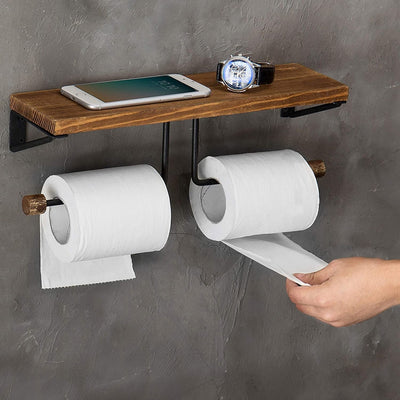 28 in. Freestanding Pipe Toilet Paper Holder with Wood Shelf, Boulder —  PIPE DECOR