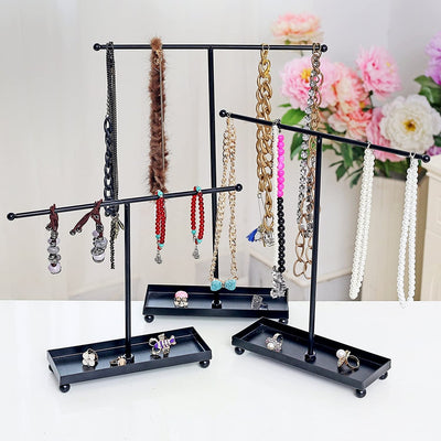 2-Tier Metal Industrial Black Pipe T-Bar Jewelry Display Rack and Neck –  MyGift