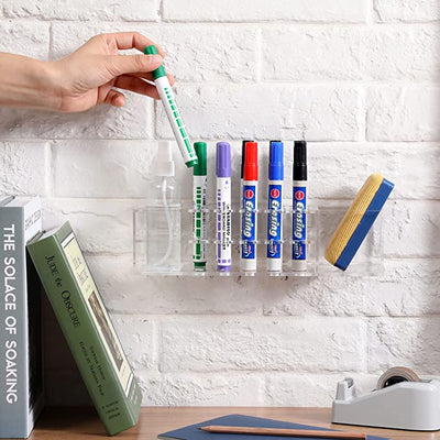 MyGift Wall Mounted Clear Acrylic Dry Erase Marker Holder Organizer for 5  Markers and Eraser, Hanging Whiteboard Accessories Rack for Office Home  Dorm