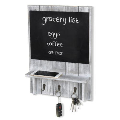 Whitewashed Wood Entryway Organizer with Chalkboard & Key Hooks – MyGift