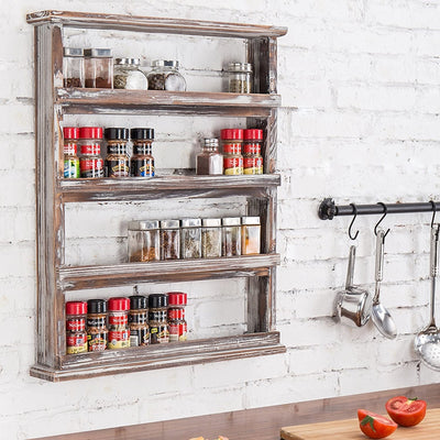 Farmhouse-Style White Washed & Brown Wood Spice Rack