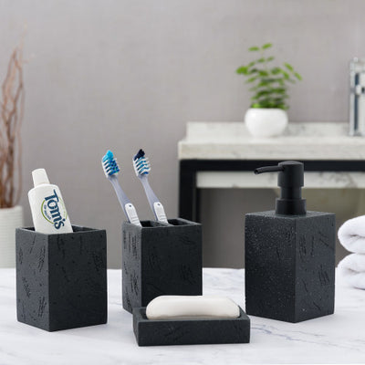 4 Piece Minimalist Bathroom Accessories Set, Black/Grey/White, Resin, Soap  Dish, Dispenser, Toothbrush Holder and Cup – GoJeek