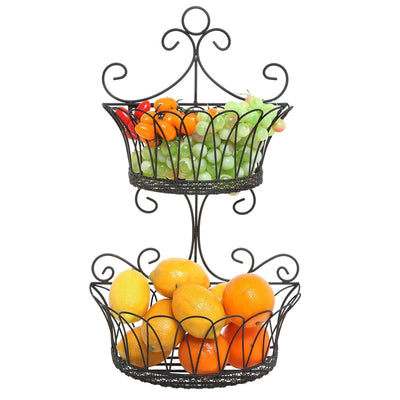 3-Tier Black Metal Wire Wall-Mounted Produce Storage Baskets with Wood –  MyGift