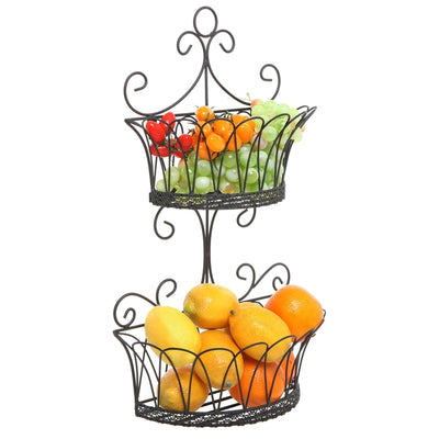 3-Tier Black Metal Wire Wall-Mounted Produce Storage Baskets with Wood –  MyGift