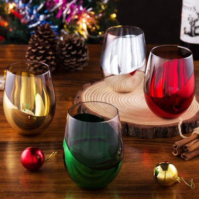 Glass & Gold-Tone Hammered Design Stemless Wine Glasses, Set of 4