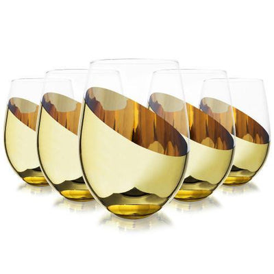 Set Of 2 Stemless Wine Glasses EmbellishedPlating Gold Black