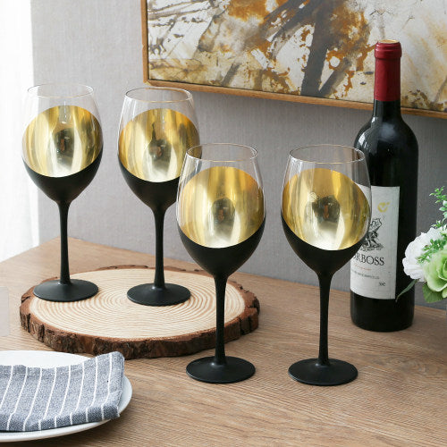 Modern Matte Black & Gold Stemmed Wine Glasses, Set of 4 – MyGift