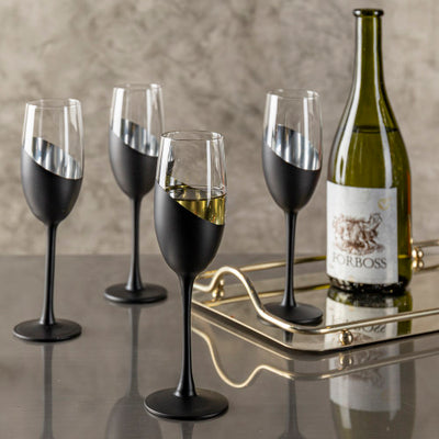 Modern 14 oz Stemmed Wine Glasses with Silver Angled Metallic Accent D –  MyGift