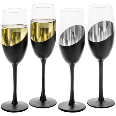 Champagne Flutes, Set of 4 Champagne Glasses Stemmed Toasting Drinkware  with Decorative Brass Metal Hammered Style Base