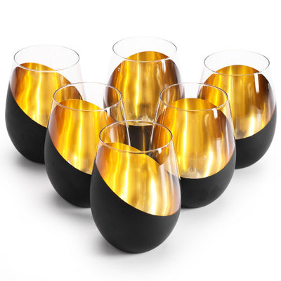 The Wine Savant Set of 4 Black Wine Glasses Gold Stemmed 14 oz Gold Ri