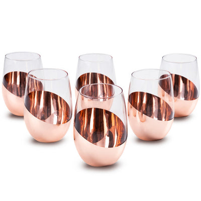 Copper-Toned Stemmed 15oz Wine Glasses, Set of 4 – MyGift