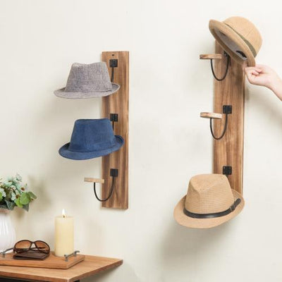 Wall Mounted Hat Rack, Gray Wood and Black Metal Wire Vertical Hat and –  MyGift