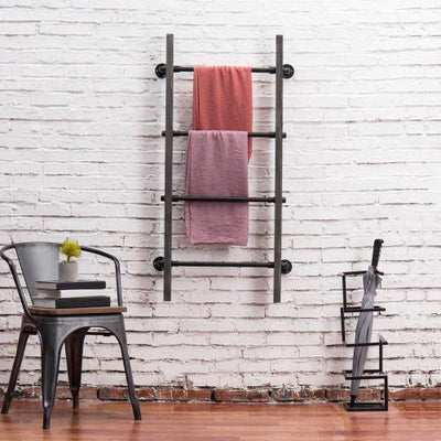 Black Wall-Mounted Industrial Pipe, 3-Arm Swivel Towel Bar Rack