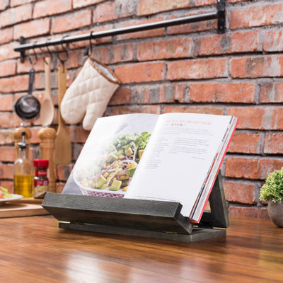 Gray Wood Cutting Board-Style Cookbook and Tablet Stand