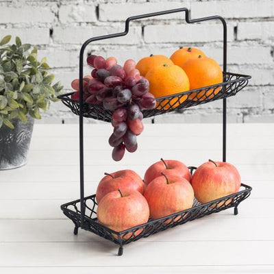 MyGift Deluxe Stackable Metal Wire Mesh Fruit & Produce Basket Rack, Kitchen Stacking Storage Bin, Set of 2, Black