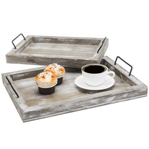Brown & White Nesting Trays with Black Metal Handles, Set of 2 – MyGift