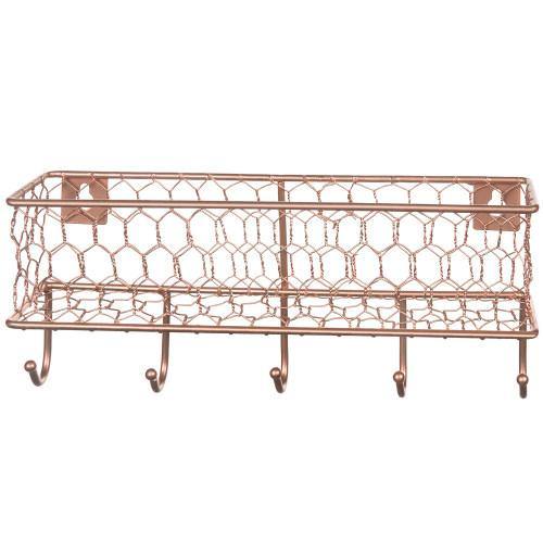 Copper Chicken Wire Mesh Mail Sorter w/ Hooks - MyGift