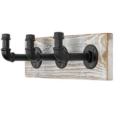 White Wood and Black Metal, Wall Mounted Dual Coat Hooks Entryway