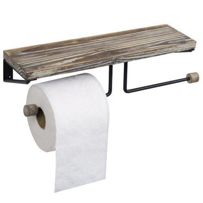 28 in. Freestanding Pipe Toilet Paper Holder with Wood Shelf, Boulder —  PIPE DECOR