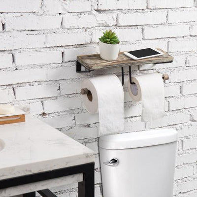 Toilet Paper Holder Stand, Black Metal Pipe Freestanding Bathroom Tiss –  MyGift