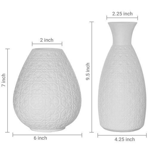 Elegant Matte White Art Deco Floral Embossed Ceramic Vase, Set of 2 ...