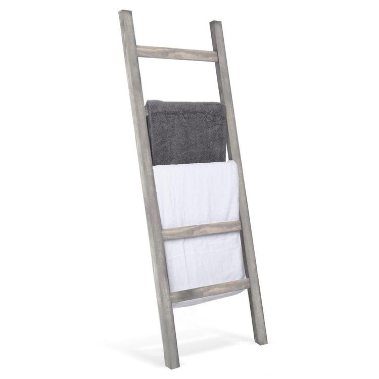 Leaning Towel Ladder Rack in Rustic Gray Wood – MyGift