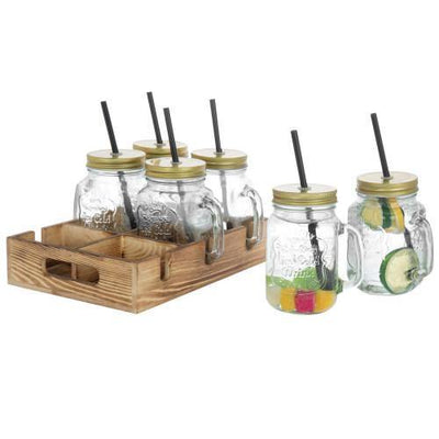 Pineapple-Shaped Mason Jar Mug Glasses with Handles, Straws & Lids, Set of  6