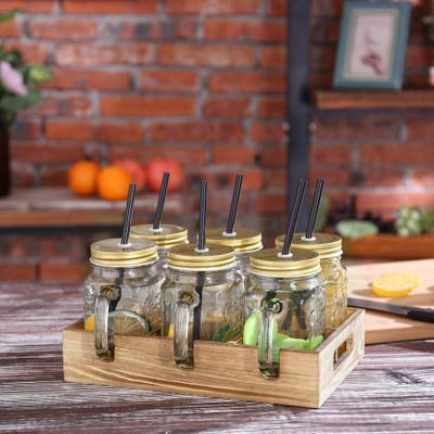 Pineapple-Shaped Mason Jar Mug Glasses with Handles, Straws & Lids