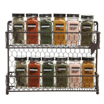 Farmhouse-Style White Washed & Brown Wood Spice Rack