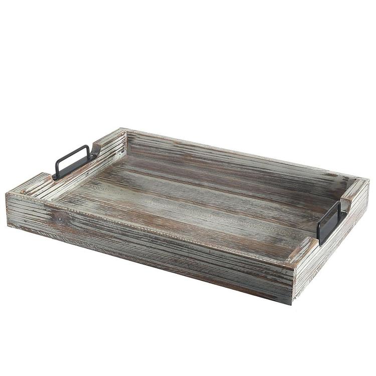 Rustic Torched Wood Serving Tray with Metal Handles – MyGift