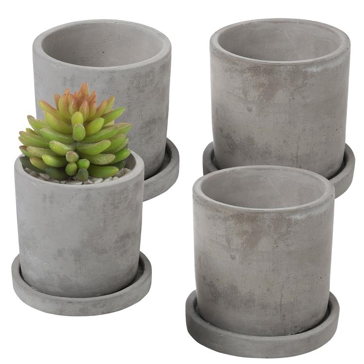 Set of 4 Round Cement Succulent Planters – MyGift