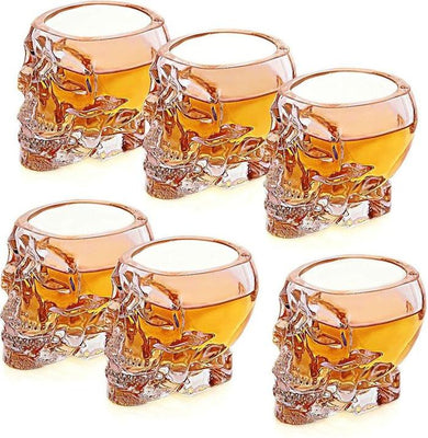 Set of 4 Matte Black Glass Skull-Shaped Drink Cups