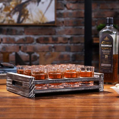 White Decorative Vintage Wood Tray w/ 12 Shot Glass Set, Home Bar or R –  MyGift