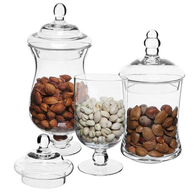 Small 3 Tier/Level Stackable Round Glass Storage Container/Canister/Organizer/Apothecary Jar Set with Lid - Nice for Snack/Candy/Cookie Display or Kit