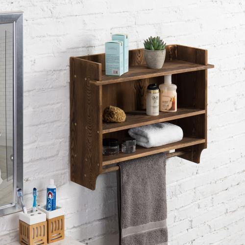 Urban Wood Bathroom Shelves with Towel Bar MyGift