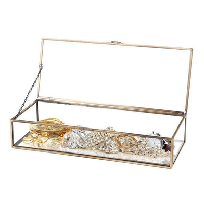 Glass Jewelry Box, 4-Drawer Black Metal and Clear Jewelry Storage  Organizer, Keepsake Display Box