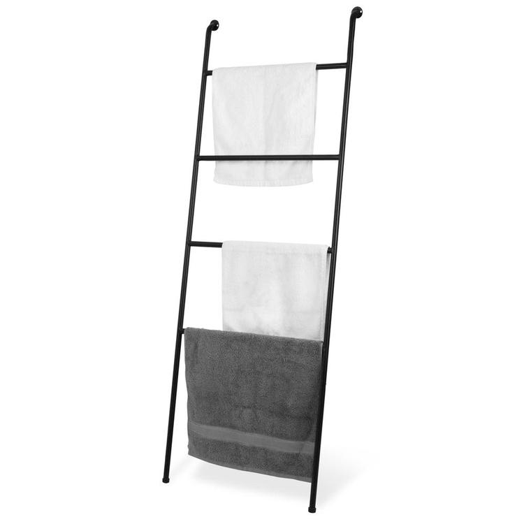 Wall-Leaning Ladder Towel Rack, Black Metal – MyGift