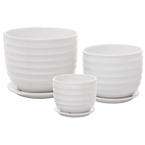 White Round Modern Ceramic Flower Pots Set Of 3 Mygift