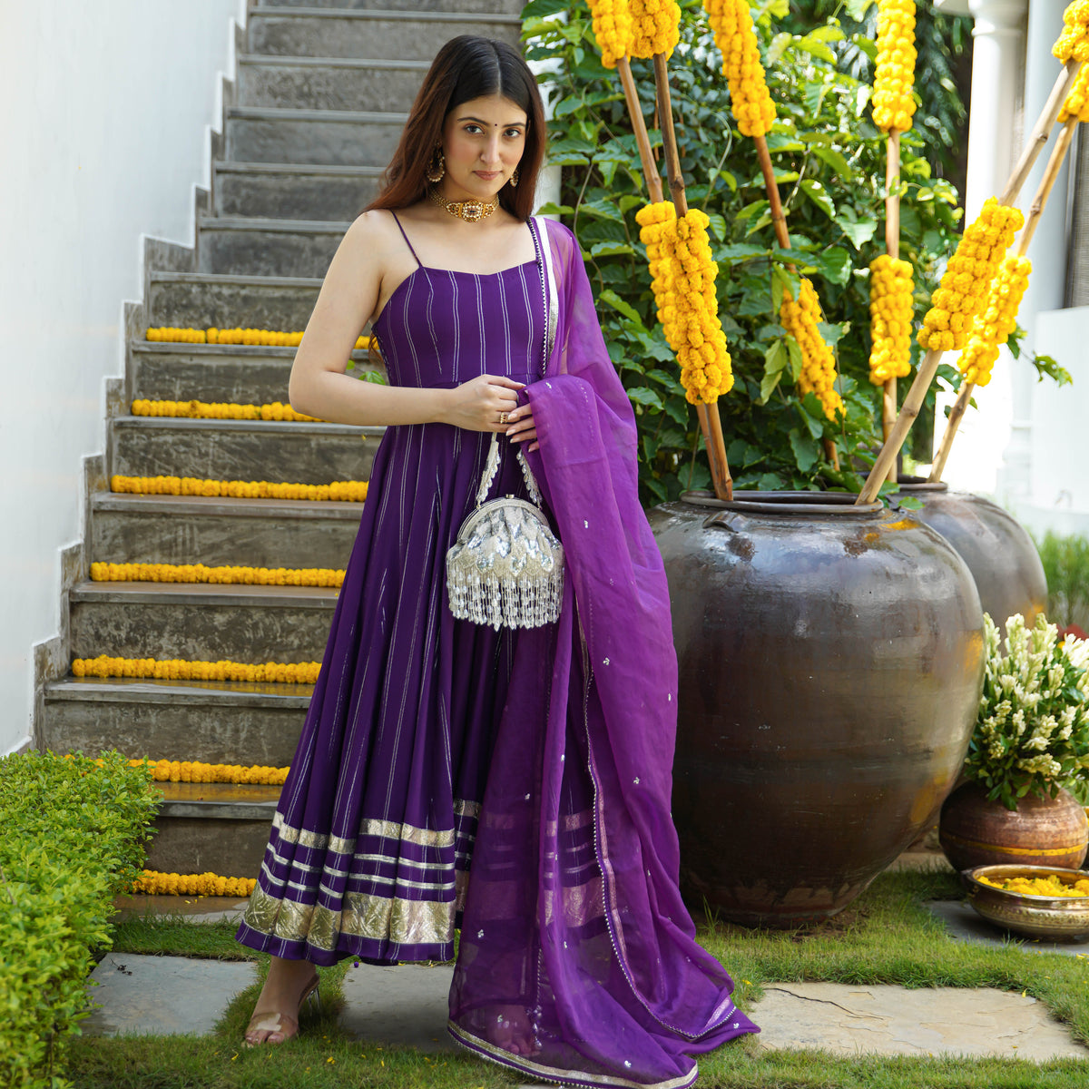Buy UrbanStree Farishte Purple Designer Readymade Anarkali Suit Set For ...